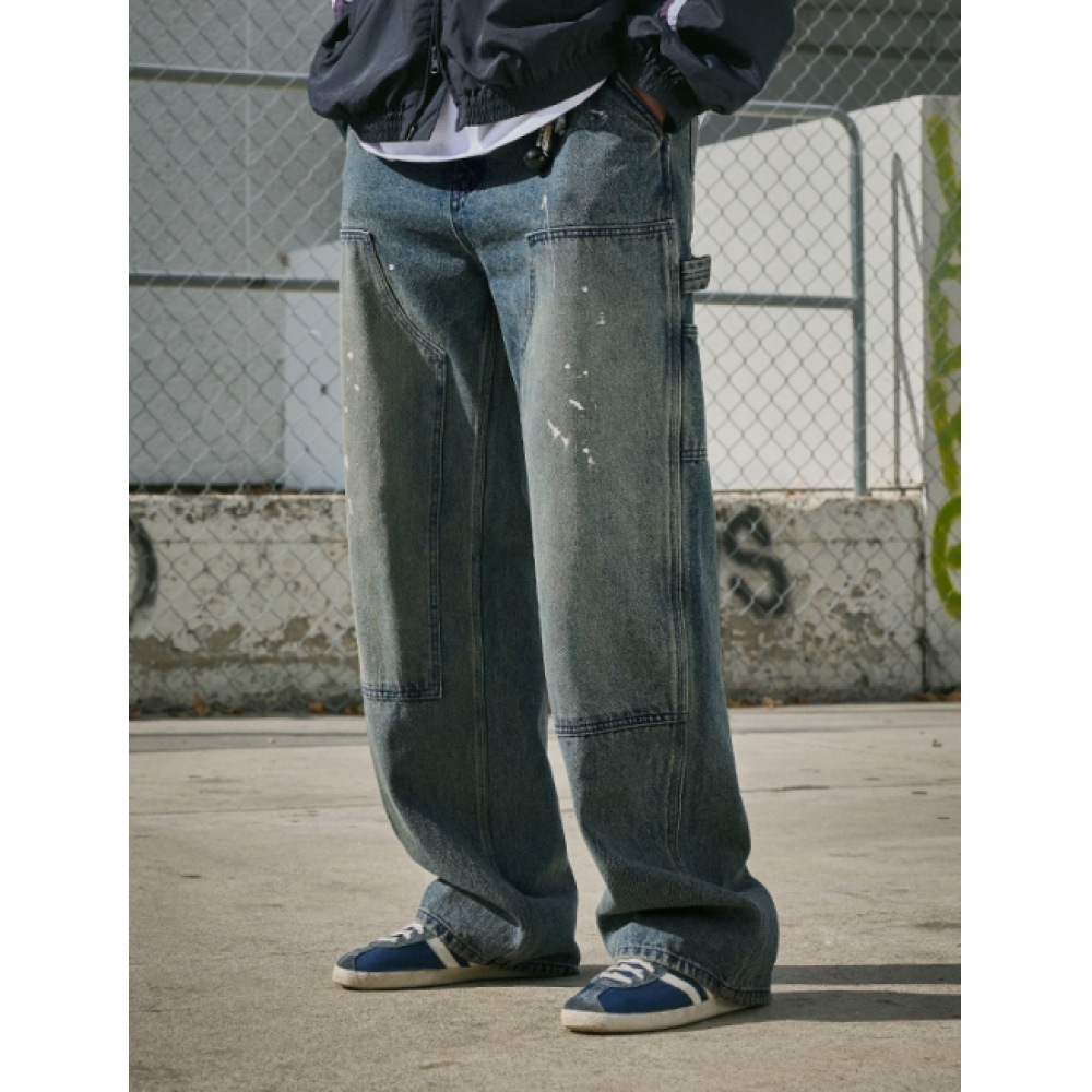 フルークワイドカーペンダーデニムパンツホワイトブルー FDP105