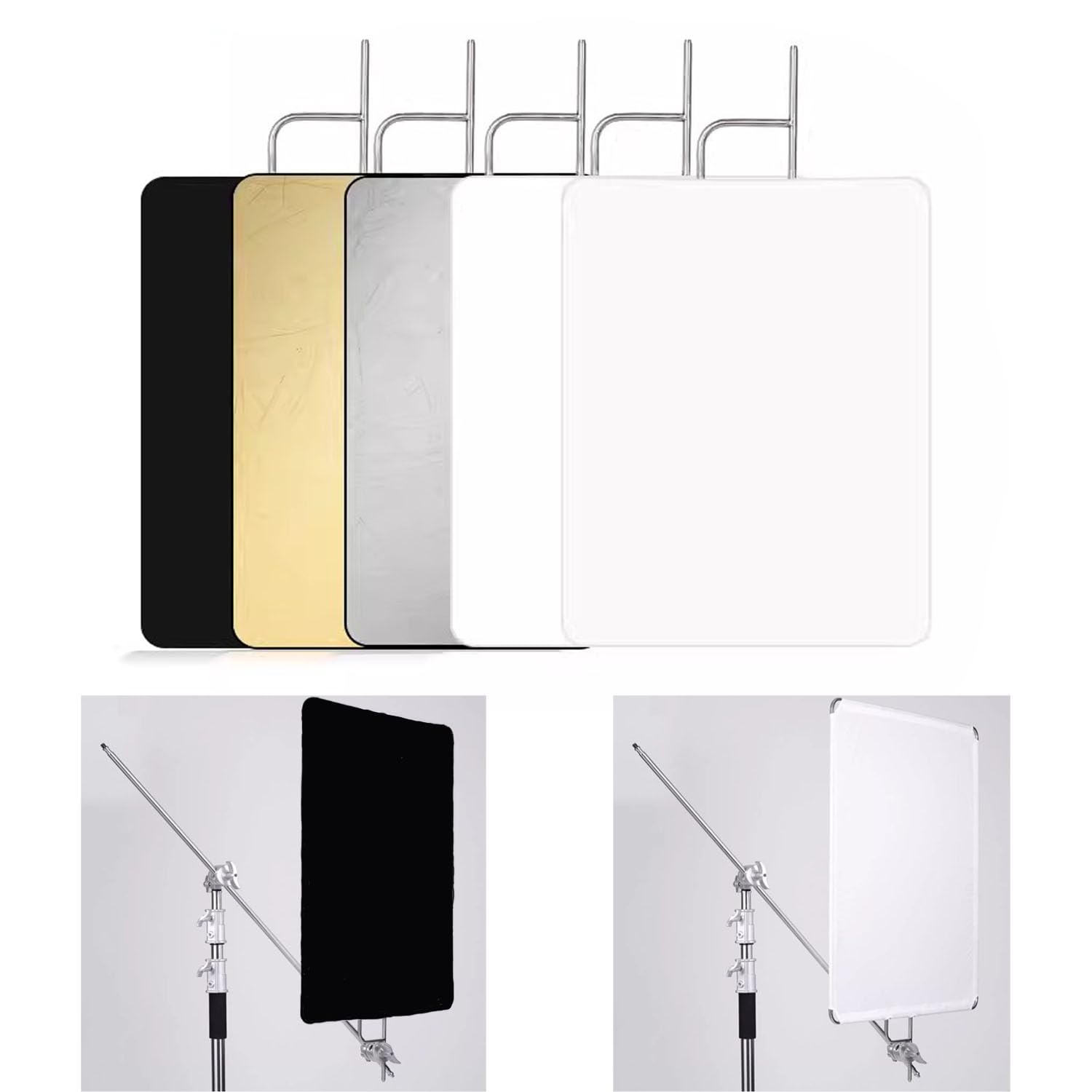 撮影用リフレクター フラッグパネル 75×90cm スタジオ照明 ディフューザー付き 5-in-1 レフ板（金/銀/白/黒/半透明） ステンレス製 撮影機材 折りたたみ式 ポートレート 商品撮影 屋外