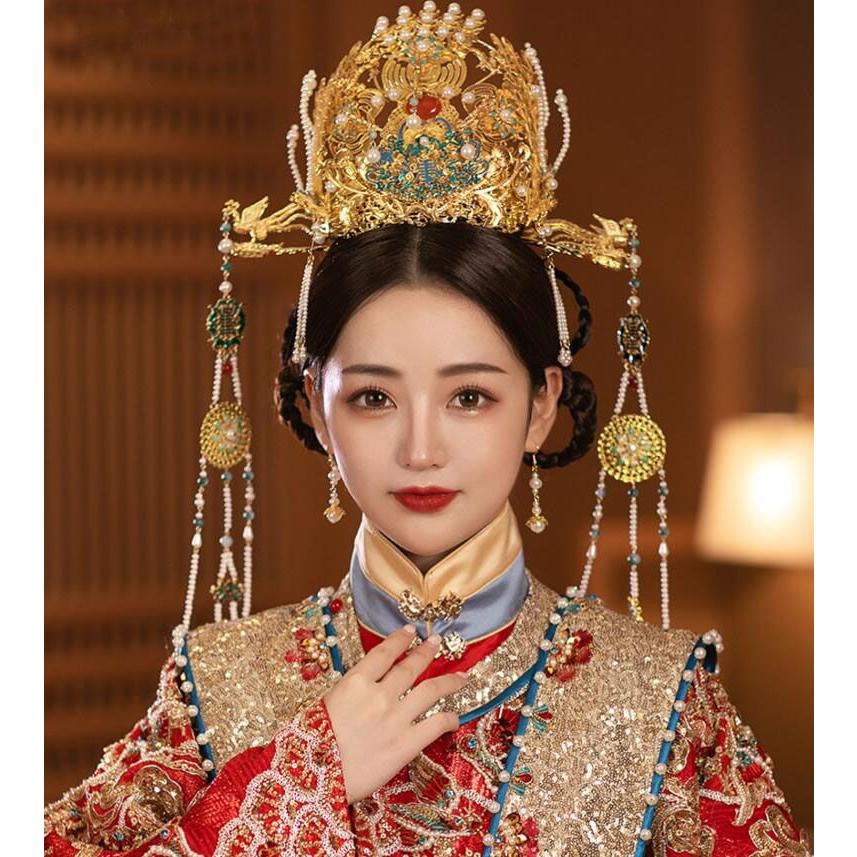 漢服用 王冠 中華 ウエディング 髪飾りセット 中国風 古代結婚式 花嫁用 ヘアアクセサリー 中国時代劇 皇后 貴妃 お姫様 変身 仮装 コスチューム 豪華 宝冠 皇冠