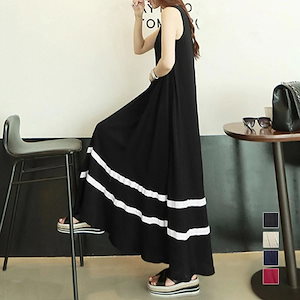 人気の新作先行発売マキシ丈ワンピース ノースリーブ ワンピース レディース モーダル ゆるワンピース【短納期】