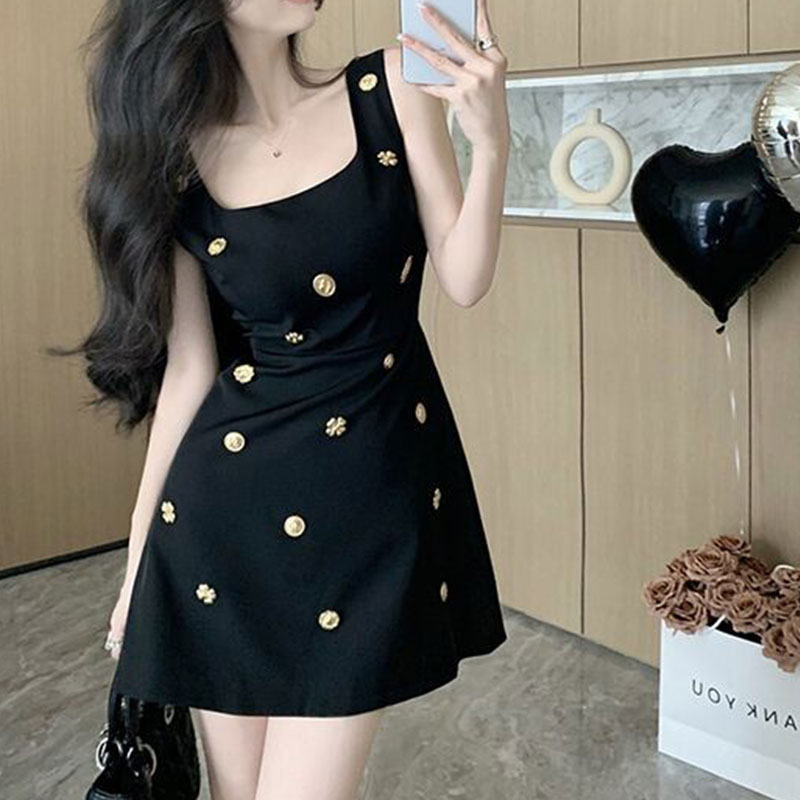 装飾付き ノースリーブワンピース ミニワンピース サマードレス. ブラックワンピース ノースリーブ ワンピース ドレス ミニ丈 膝上 可愛い 上品 トレンド お呼ばれコーデ パーティー デート C44 5,382円