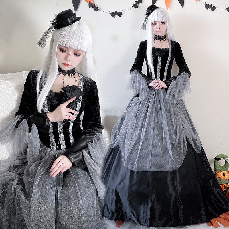 ハロウイン ロリータ ハロウイン ロリータ チャイナドレス 長袖 ゾンビ服取り外し可能な袖 パニエ付き ハロウィン コスチュームコスプレ ロリータ キョンシー服 かわいい JSKスカート