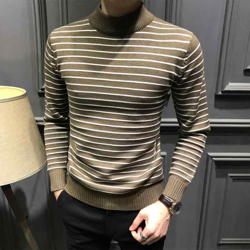 メンズ ファッション 服 男性用 オシャレ シンプル 大人 かっこいい 大きいサイズ ストリート 紳士服 ストライプセーター ハーフ タートルネック スリム 長袖 セーター カジュアル インナー 暖か