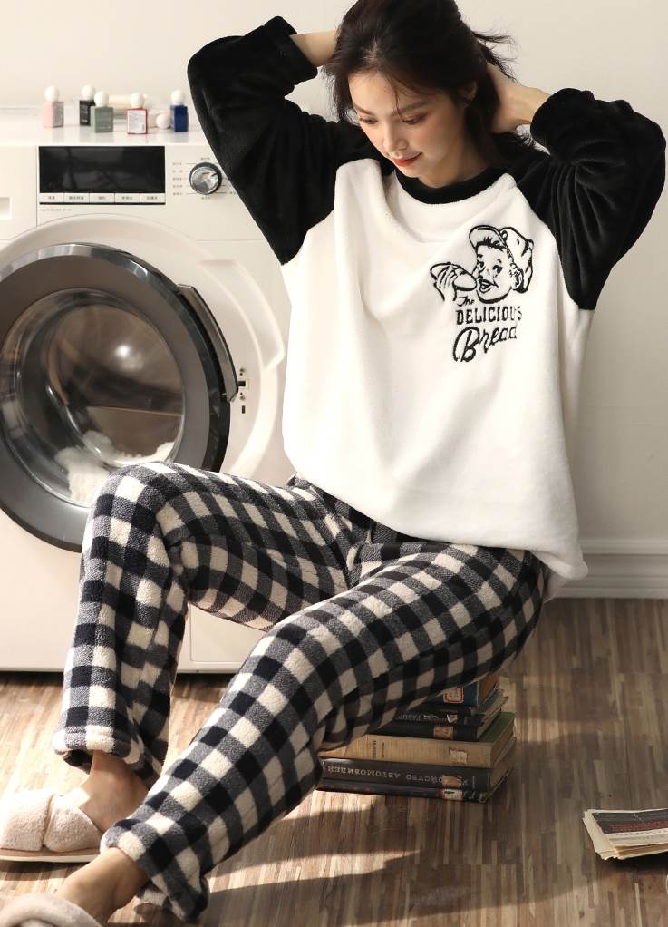 パジャマ レディース 秋 冬 フリース 大きいサイズ XL 2XL 暖かい かわいい 上下 2点 セット ロング丈 長袖 ラウンドネック 襟なし ルームウェア 寝巻き ナイトウ 大人可愛い 韓国 オル