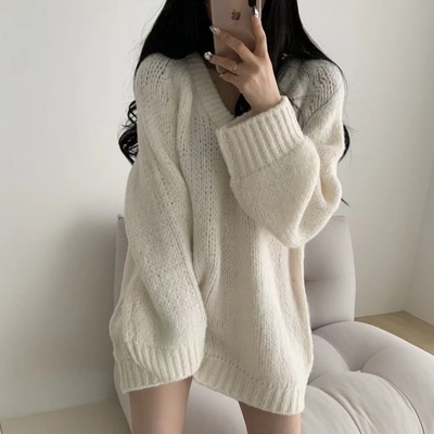 トップス カットソー ニットソー セーター Vネック 袖あり 長袖 ホワイト ゆる XL 2XL 3XL 4XL 5XL 6XL 上品 おしゃれ 主役級 存在感 冬 10代 20代 30代 個性的