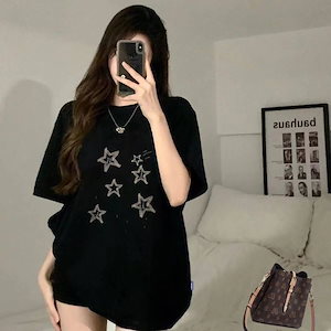 韓国系黑おしゃれ カジュアル レディース Tシャツ 大きいサイズ無地トップス