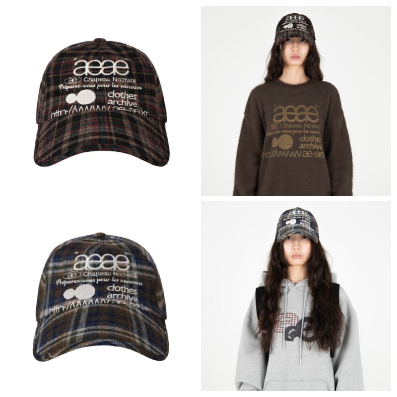 aeae】 WEB LOGO WOOL CHECK CAP : 2COLORS