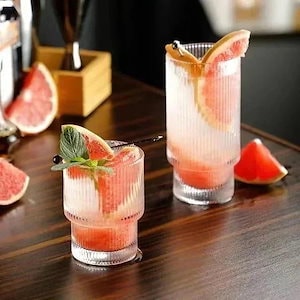 ジュースカップ コーヒーカップ ティーカップ 耐熱カップ 中段 ストライプ 透明ガラス 縦木目 シン インスタイル