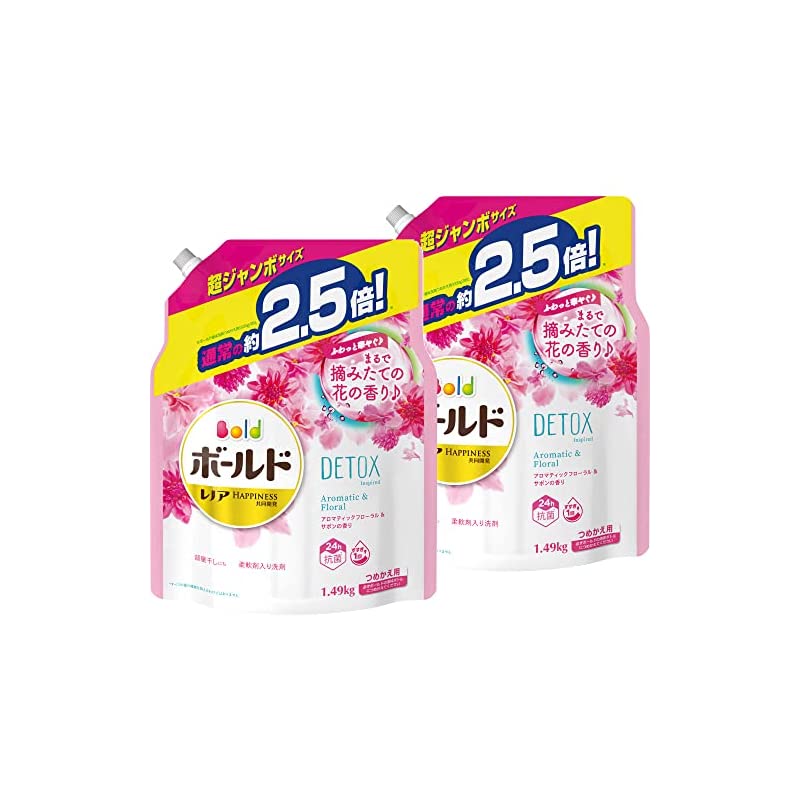 【まとめ買い】 ボールド 洗濯洗剤 液体 洗濯水をデトックス アロマティックフローラル&サボン 詰め替え 超ジャンボ 約2.5倍 1490g 2個
