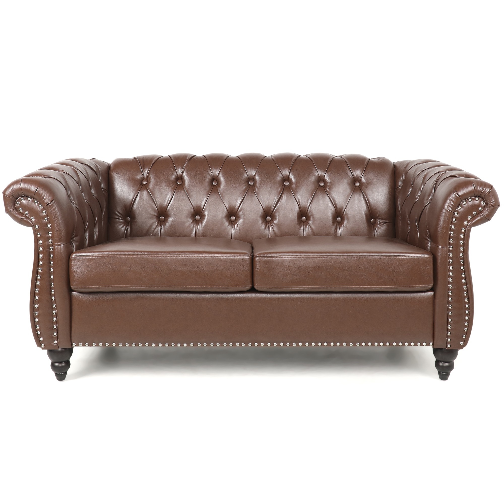 PUカバーと無垢材の脚を備えた2人掛けのミニモダンソファ