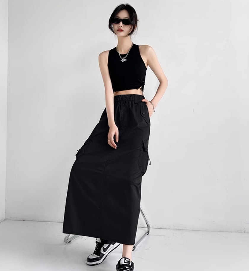 ボトムス デート モテアイテム ワークスカート ロング丈 ポケット スリット コットン 大人可愛い きれいめ 上品 おしゃれ かっこいい 大人可愛い ラブリー キュート ガーリー クール モード系