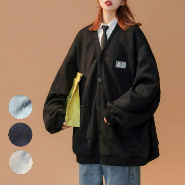 ３色展開 レディースニットカーディガンセーター ジャケット セーター カーディガン 上着 長袖 Vネック ワイド オーバーサイズ ふっくら ニット カジュアル こなれ感 スポーティー ガーリー ルーズ