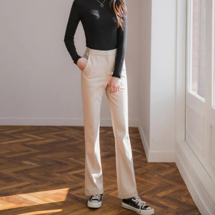 【急速出荷!】ロングスラックスパンツ ウールパンツ スラックスパンツ スラックス ロングパンツ 長ズボン ハイウエスト 脚長 通人 メルトン 秋 冬 シンプル 無地 通勤 おしゃれ レディース