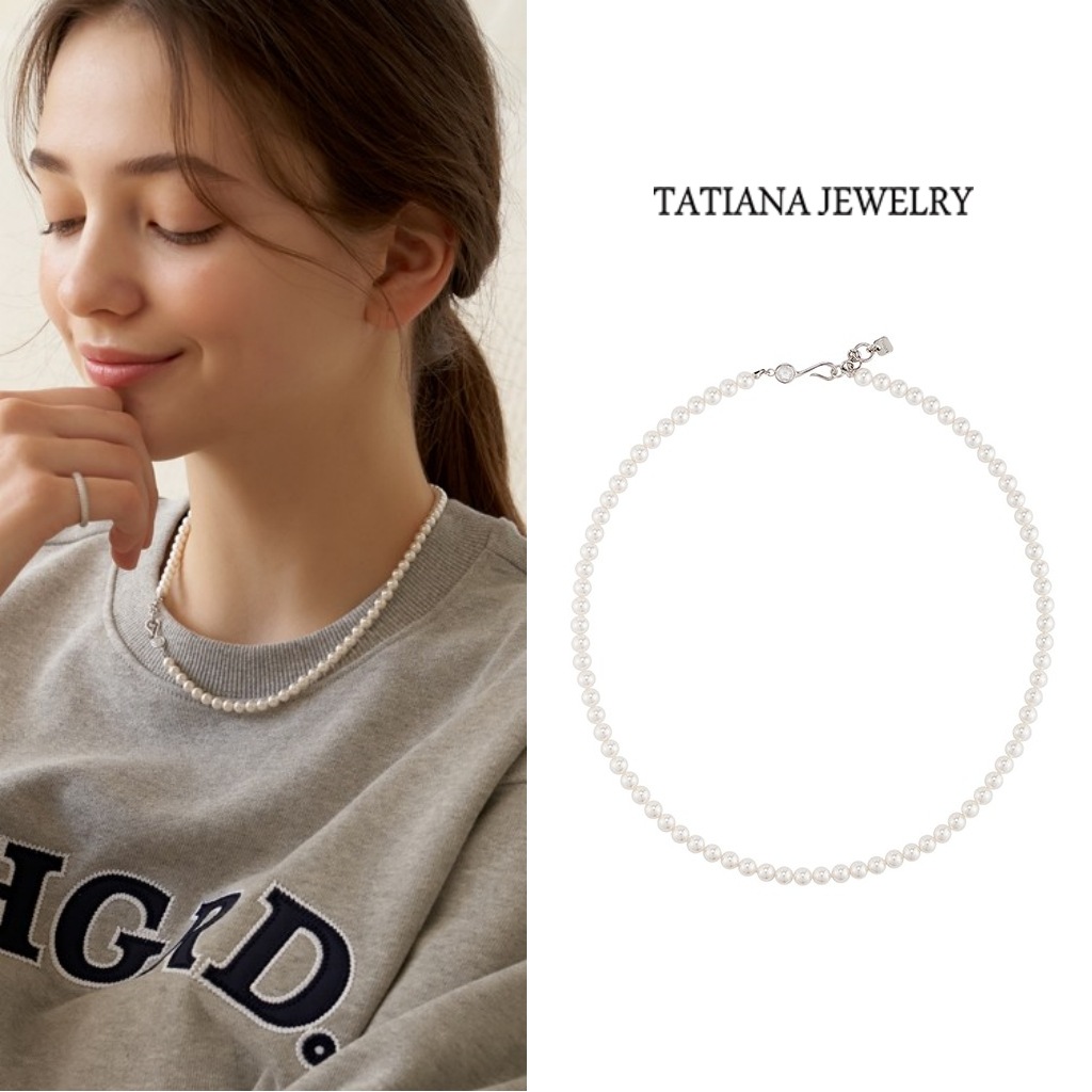 【TATIANA】Classic Swarovski 5mm Pearl Necklace ネックレス Swarovski Stella Necklace pendant Crystal pearls Star White