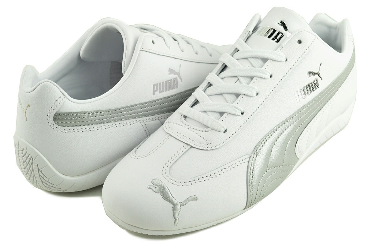 スピードキャット レザー ユニセックス スニーカー ホワイト シルバー ロープロファイル 401603-03