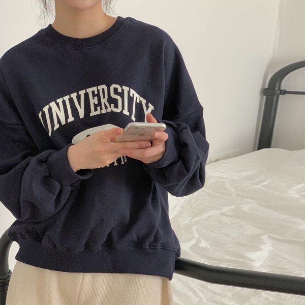 韓国ファッション 1987 配色 レタリング ルーズフィット マンツーマン Tシャツ