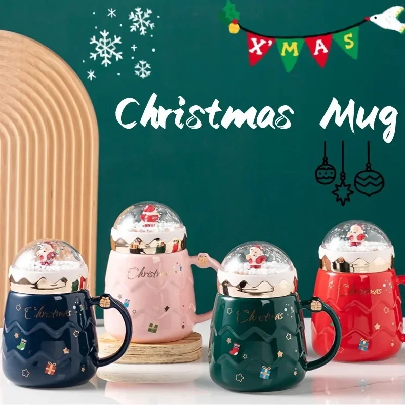 ふたとスプーン付きのセラミッククリスマスマグ サンタクロースの置物 新しいデザイン 休日のスタイル オフィス 家庭 牛乳 コーヒーカップ ギフト