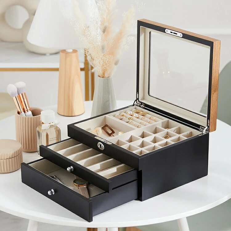 最終値下げアクセサリーボックス アクセサリー ボックス ジュエリーボックス 収納 宝石箱 シンプル 木目 鍵付き 一人暮らし 新生活