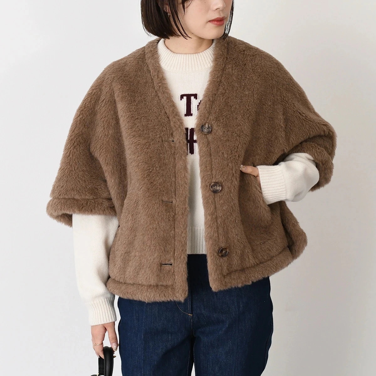 Max Mara マックスマーラ ジャケット テディケープ FIORIRE4 レディース ブラウン BRONZE アルパカ カシミア Vネック カーデ