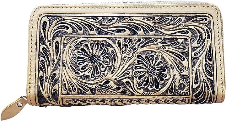 長財布 ラウンドファスナー ライダースウォレット レザーウォレット コの字 バイカーズウォレット メンズ 本革 ヌメ革 カービング 革財布 牛革 メンズ長財布 プレゼント( ブラック)