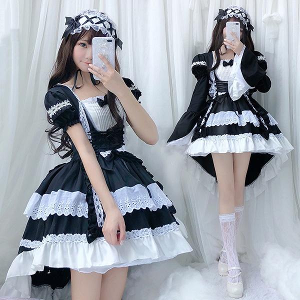 即納 【サイス有M/L】メイド服 コスプレ衣装 新作 メイド コスプレ ワンピース フィッシュテール コスチューム ハロウィン フリル 可愛い