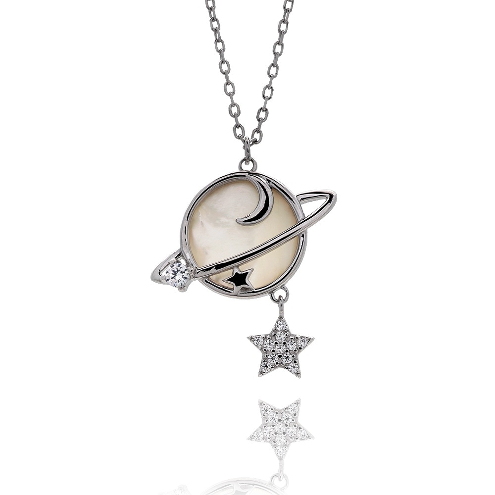 S925 土星 星 宇宙 惑星 ネックレス [fhns044-silver]