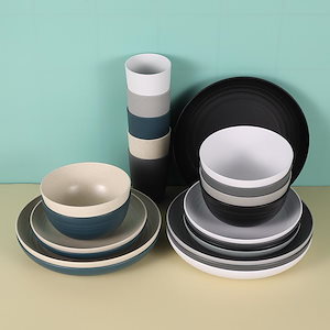 小麦 ストロー食器16点セット カップ ボウル 皿 ストロー食器セット ファッション 北欧食器セット 割れない プレート 再利用可能 ディナー デザート