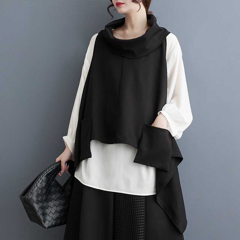 「ファットガール」 レイヤード トップス ベスト＋ブラウス 2セット おしゃれ レディース ブラウス