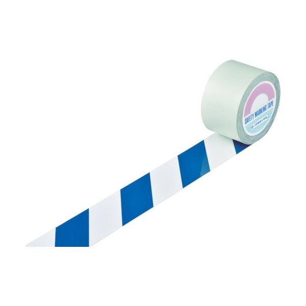 日本緑十字社 ガードテープ（ラインテープ） 白/青（トラ柄） 75mm幅x100m 1巻
