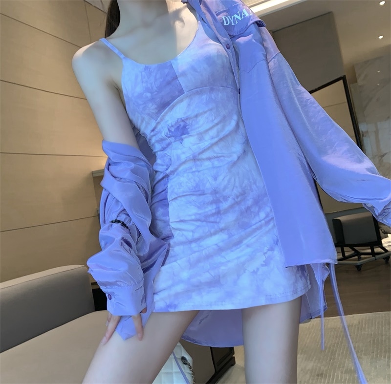 【セットアップ】キャミソールワンピース＋長袖シャツ ツーピース C206