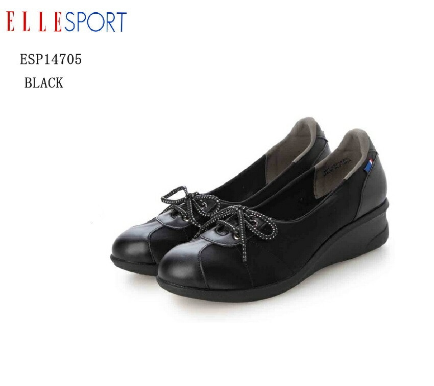 エルスポーツ(ELLESPORT)ESP14705 ウェッジヒールカジュアルスリッポンスニーカーパンプス 光沢のあるサテン系素材を使用 キラキラと光るレースアップがアクセント