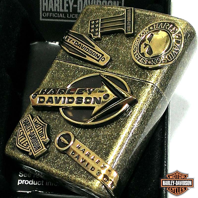 ZIPPO ライター かっこいい ハーレーダビッドソン アンティークゴールド ジッポ ブラス イブシバレル 国内限定モデル 両面加工 メタル おしゃれ メンズ ギフト プレゼント