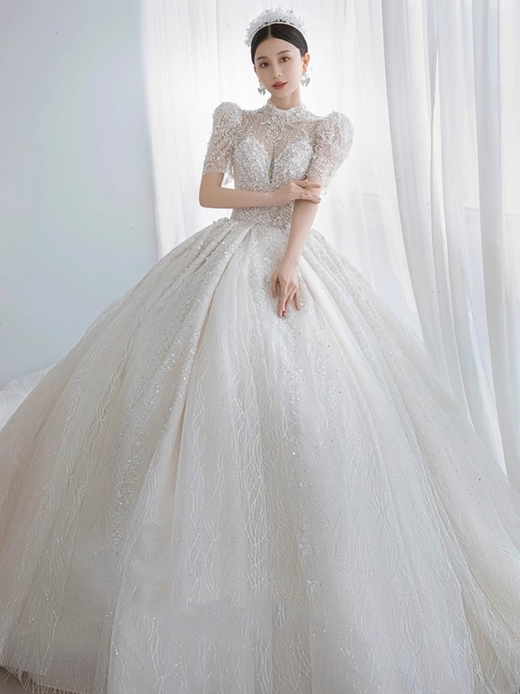 フランスの脱王女ウェディングドレス2023新婦主紗高級質感モップドレス贅沢重工業冬