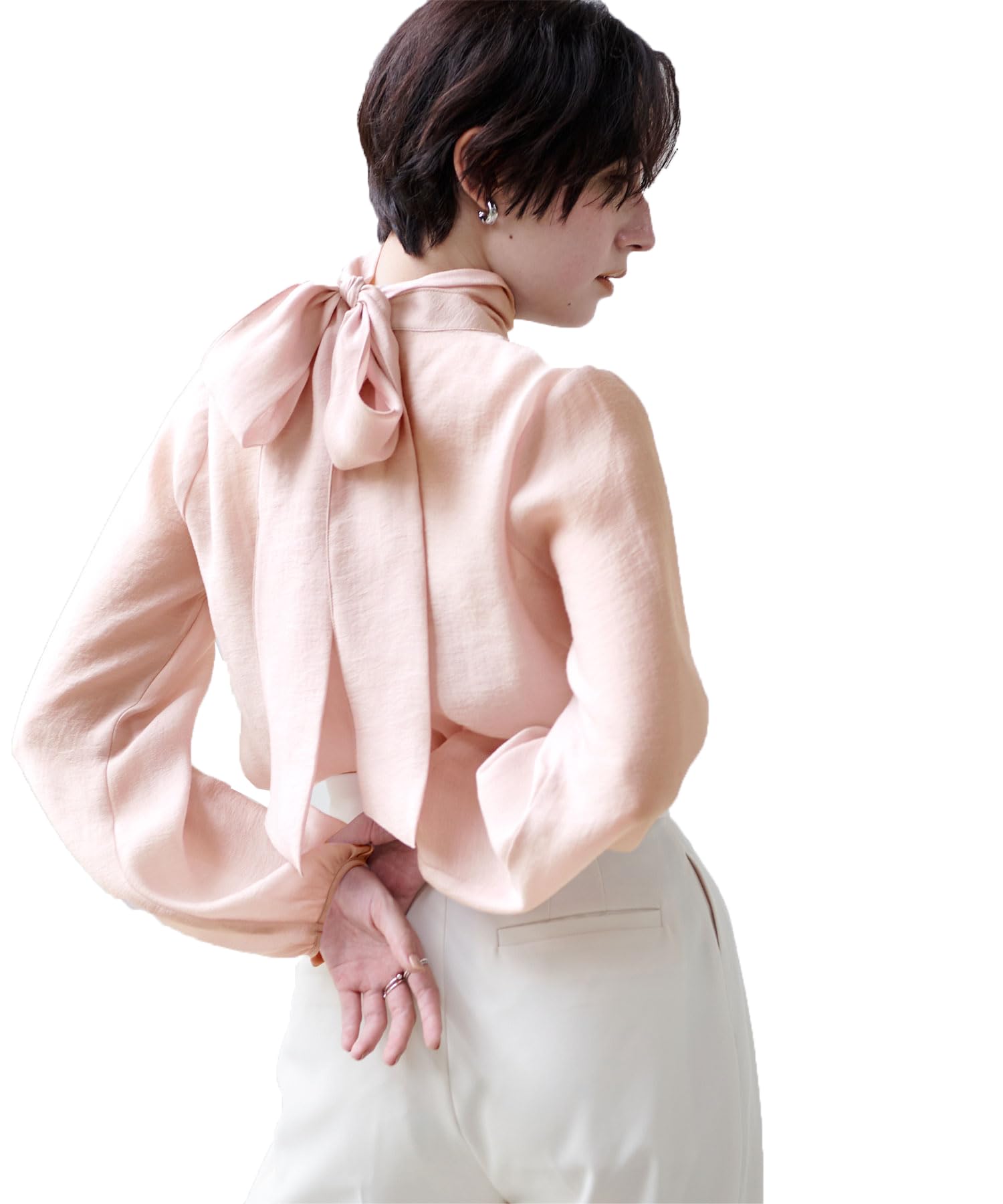 [ユアーズ] ボウタイ付 シアーハイネック ブラウス BDXN1732 レディース S ライトピンク