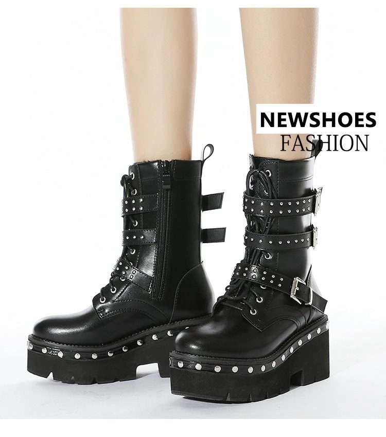 合成皮革　厚底ブーツ 黒 ミドル ロング 編み上げブーツ ヨースケ レディース ショートブーツ 話題の美脚 ショートブーツ 大きいサイズあり