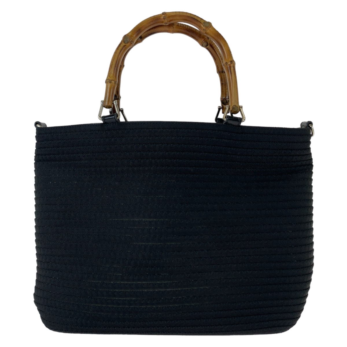 美品 バンブー ブラック シルバー金具 キャンバス/レザー 000 1998 0540 トートバッグ ハンドバッグ レディース 407227