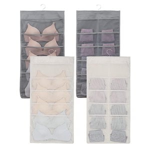 2枚セット 下着収納 吊り下 収納 壁掛け 収納ポケット 両面サイド 15ポケットタイプ 通気性 水洗い可能 靴下 パンツ ブラジャー ネクタイ 収納ラック 省スペー