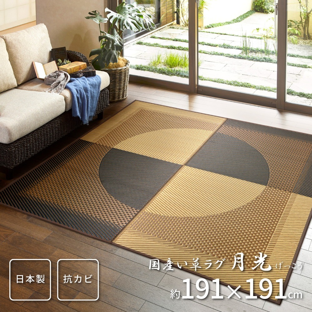 国産い草ラグ（裏貼り） [月光] 191x191cm マルチカラー