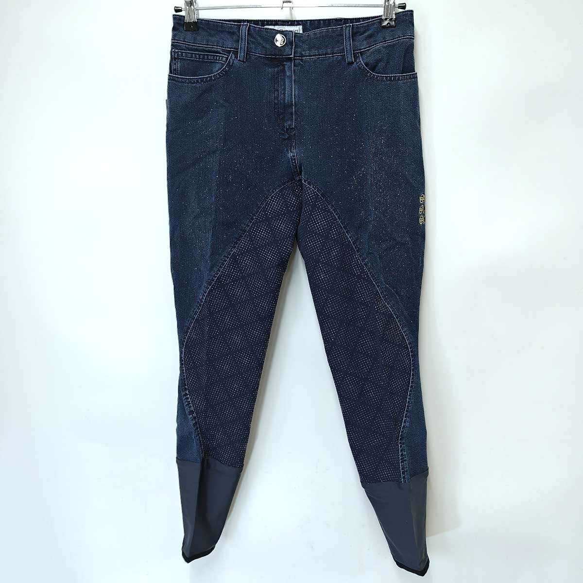 【中古・未使用品】アカデミアイタリアーナ キュロット パワーグリップ W-DENIM GOLD デニム IT44 Accademia Italiana インディゴ レディース 乗馬 馬術