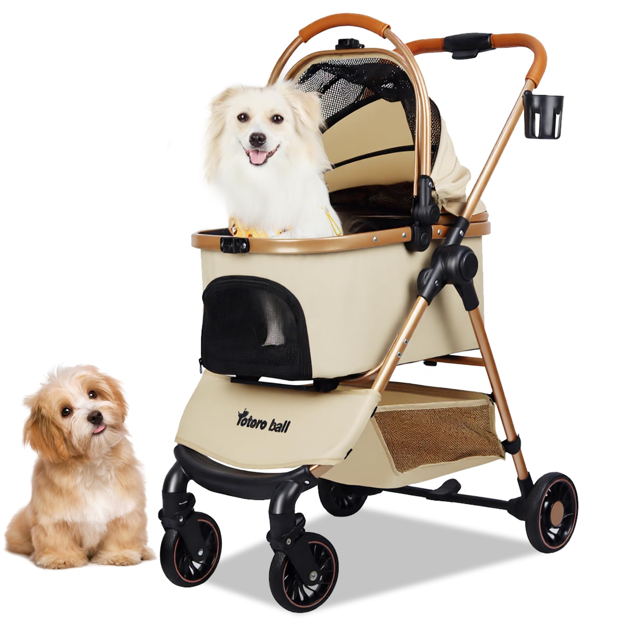 ペットカート 犬 バギー 4輪 犬用かーと 小型犬 中型犬 多頭 ペットキャリーカート ワンタッチ折り畳み ゴム製タイヤ 分離型 ペットバギー コンパクト 広い空間 軽量 通気窓 後輪ブレーキ付 飛び