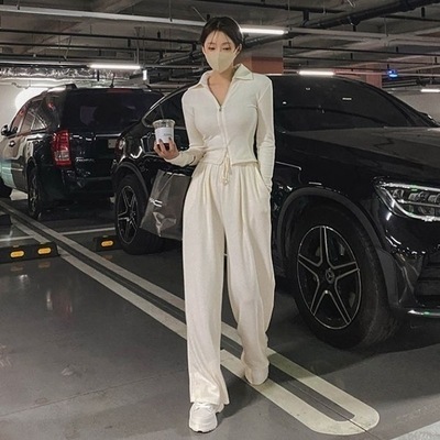 レディース ジャージ セットアップ ストレートパンツ ロングパンツ 長袖 ハイネック フレア 細身 ストレート ファスナー ハイウエスト ウエストゴム かわいい 大人可愛い シンプル カジュアル