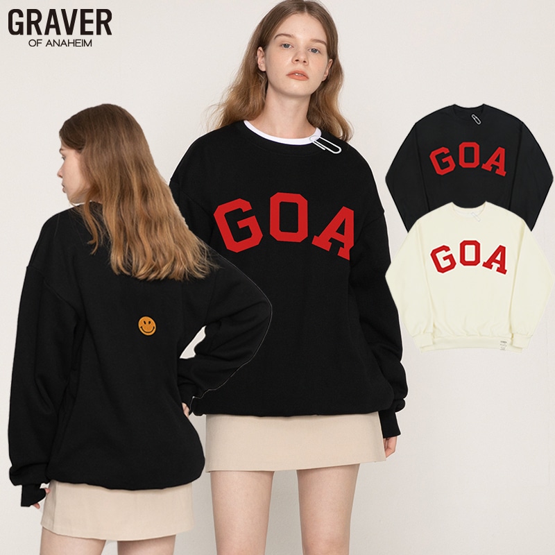 [UNISEX]GOA フロッキングバックスマイル刺繍スウェット_2color