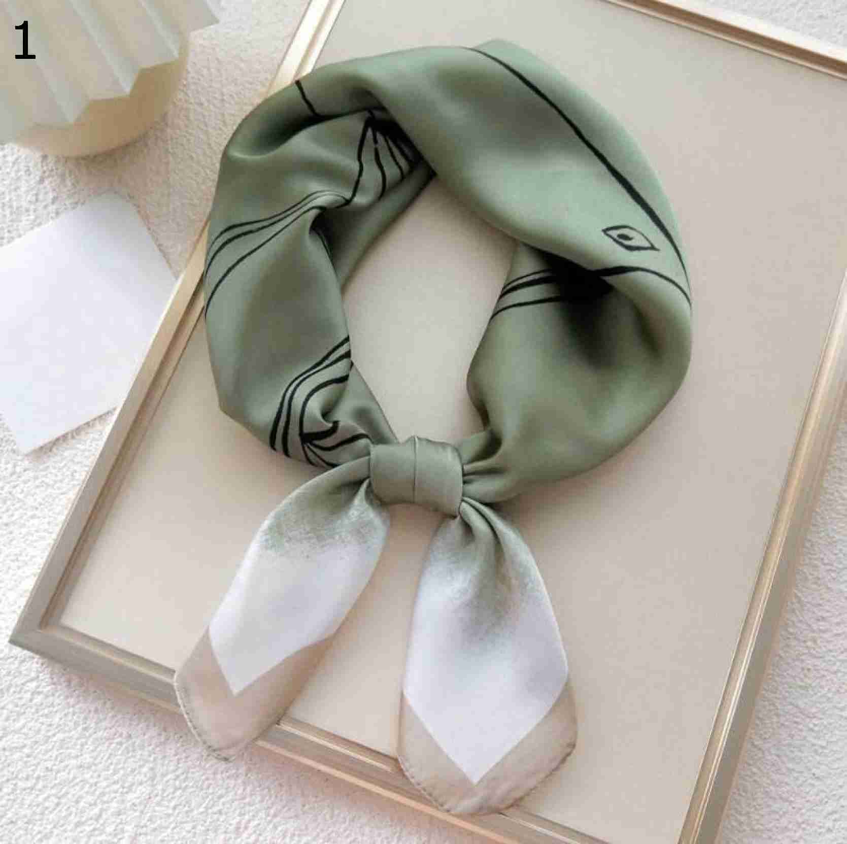 【20%OFFクーポン～】エレガントなプリントサテンヘッドスカーフ多機能ヘアラップネッカチーフスカーフ女性ヘッドバンド スカーフ (Color : Green Size : 70x70cm)