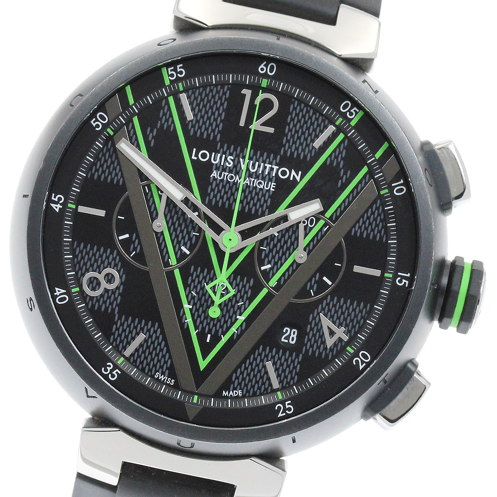 ルイ・ヴィトン LOUIS VUITTON QA130 タンブール ダミエ・グラフィット レース クロノグラフ 自動巻き メンズ 良品 箱付き_885836【中古】