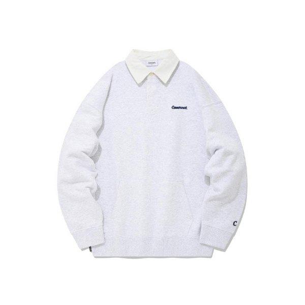 長袖Tシャツ JQS CO2301CR10-HG スモール カーリー ロゴ ラグビー スウェットシャツ ヘザーグレー