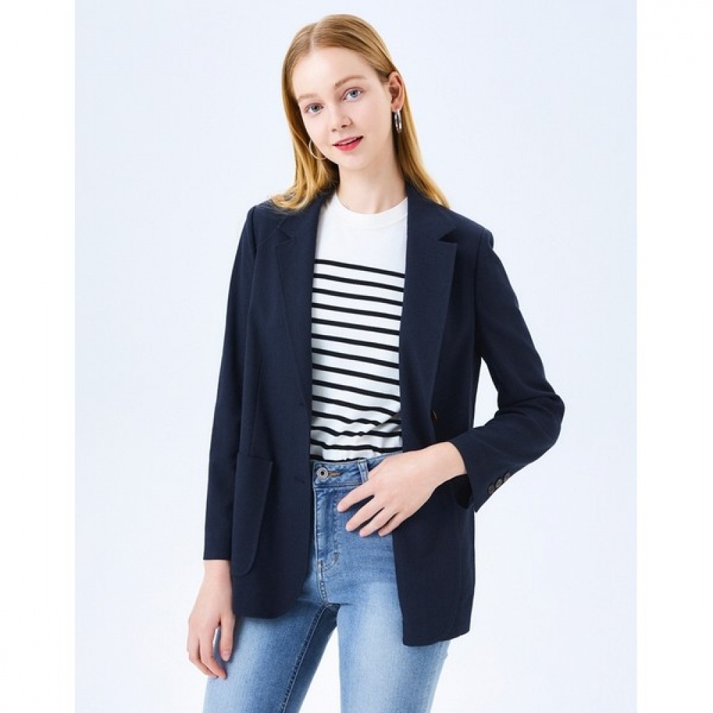 (ヘッジズレディース) 24SS ネイビーヘリンボーン柄リネンブレンドロングスリーブジャケット HSJA4B302N2