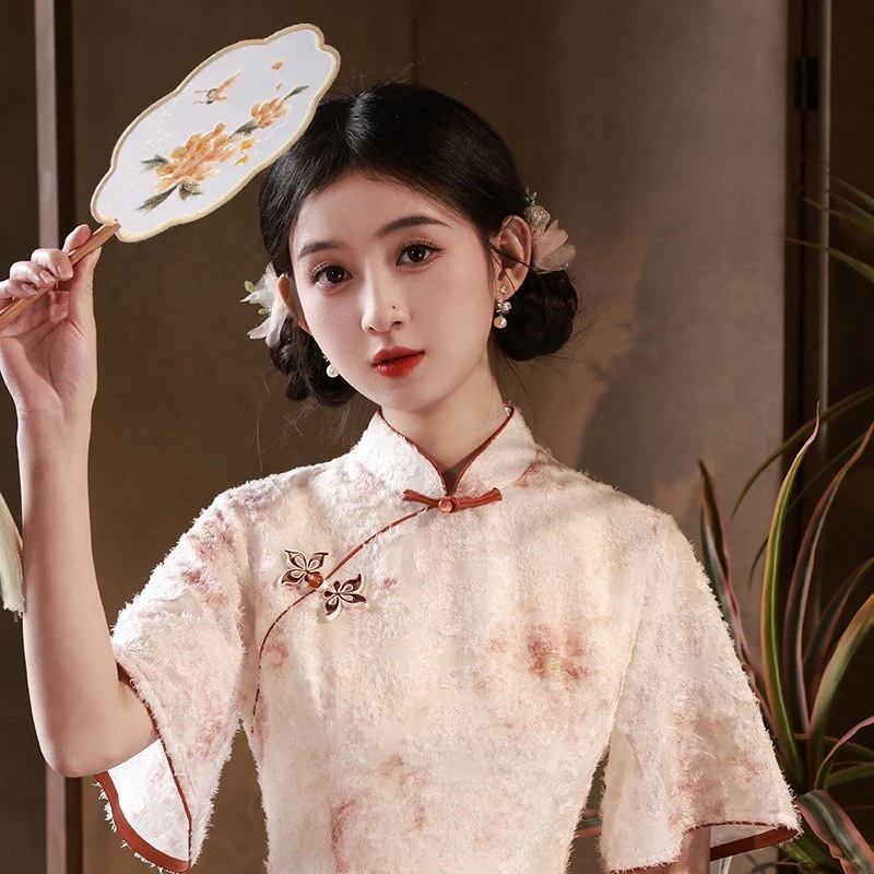 2024春夏改良チャイナドレスロングスタイルヤングスタイルデイリー大きい袖で肉感をカバーしスリムフィットチャイナドレス