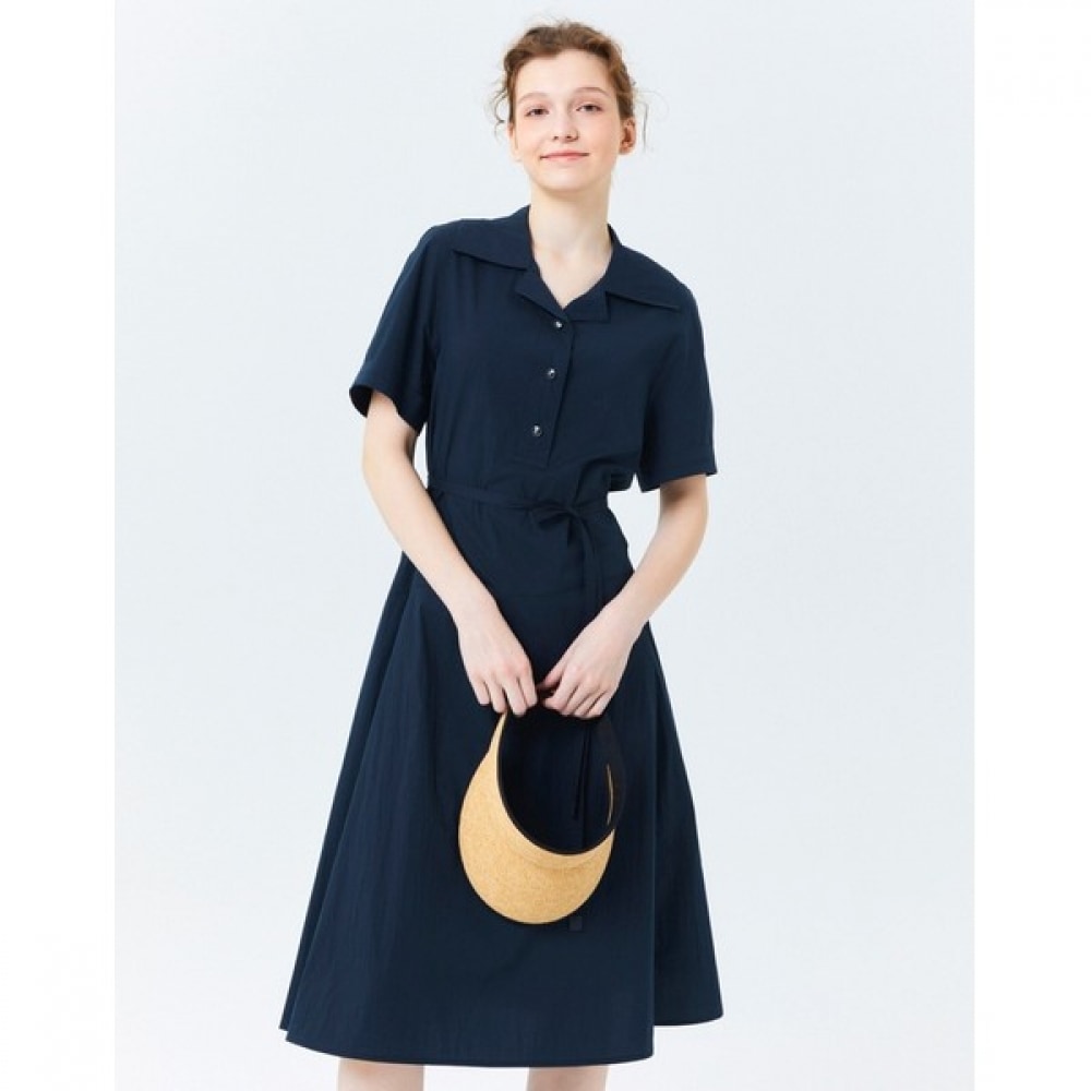 (ヘッジズレディース) 24SS ネイビーストラップコットンブレンド半袖カラードレス HSDR4B403N2