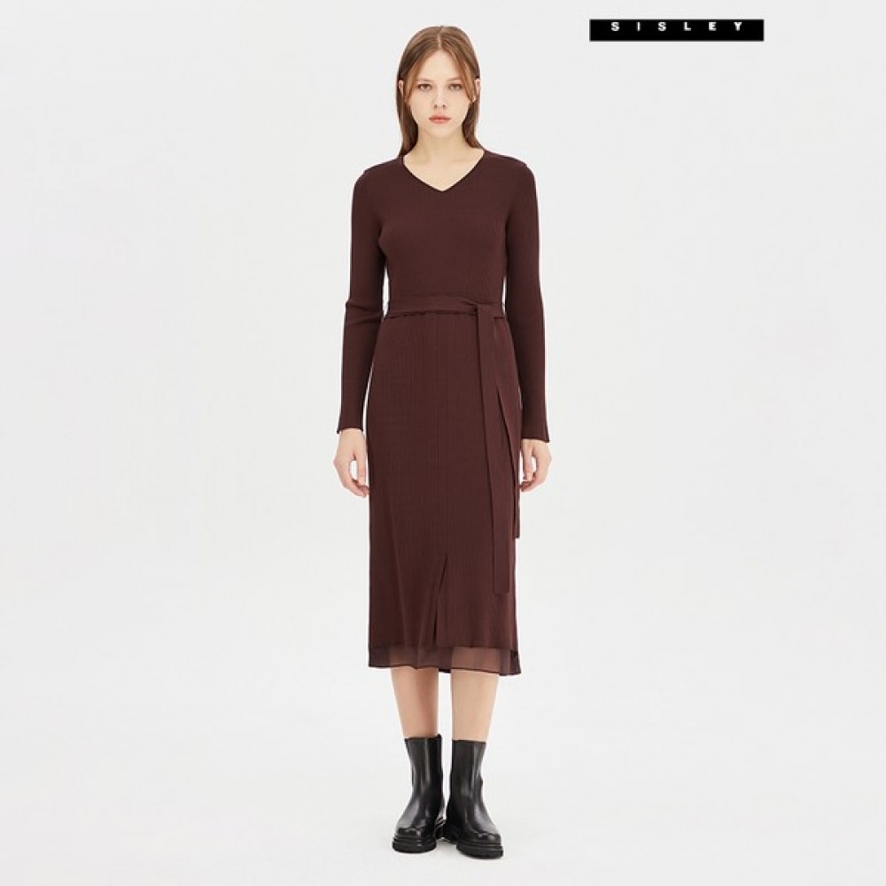 （シスレー）シスレーウーブンカラーニットワンピース SAKO02341_BR