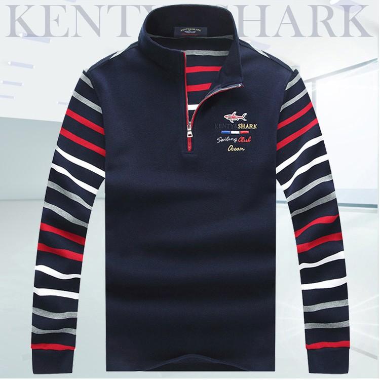 【急速出荷】ポロシャツ メンズ 長袖 ボーダー 切り替え ロゴ 刺繍入り 綿100％ 柔らかい ビジカジ 立ち襟 秋冬 お洒落 5,602円